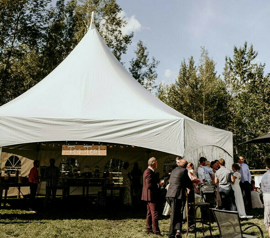 Tent Rentals Regina featuring a 34 Hex Frame Tent Rentals on a wedding reception catering buffet
